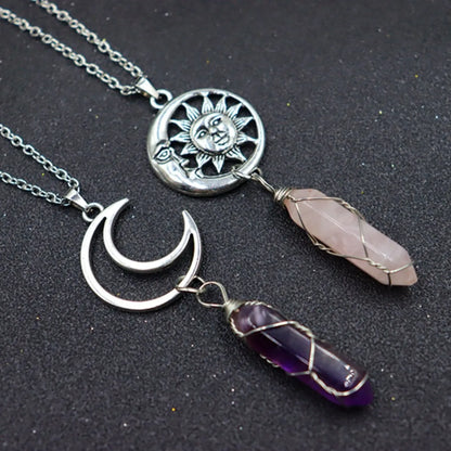 Casual Retro Sun Moon Tree Alloy Natural Stone Crystal Pendant Necklace In Bulk