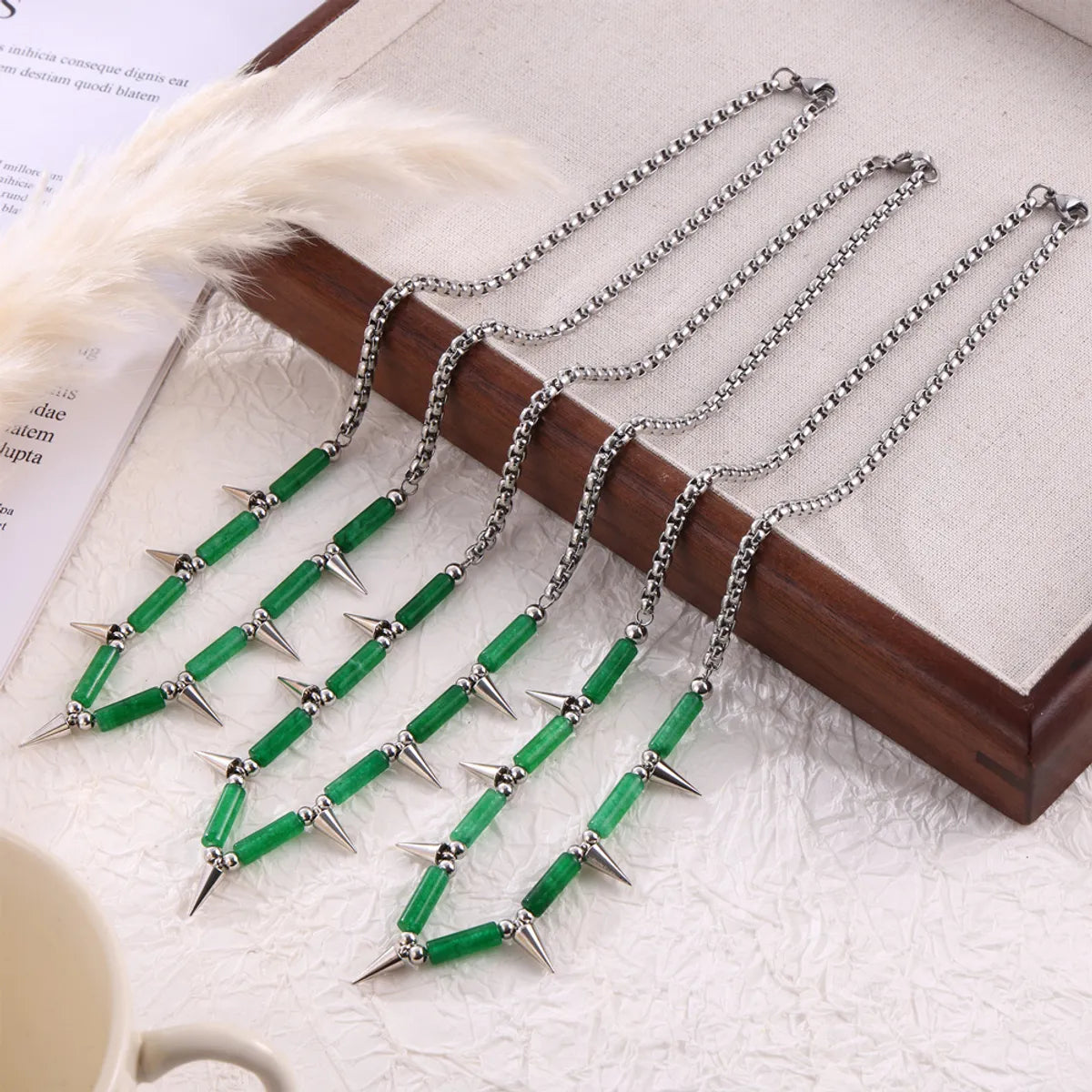 Casual Retro Triangle Conical Natural Stone Titanium Steel Beaded Patchwork Unisex Necklace