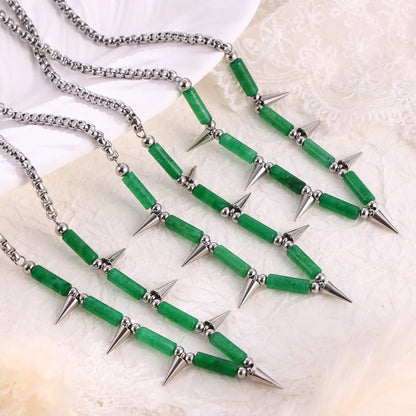 Casual Retro Triangle Conical Natural Stone Titanium Steel Beaded Patchwork Unisex Necklace