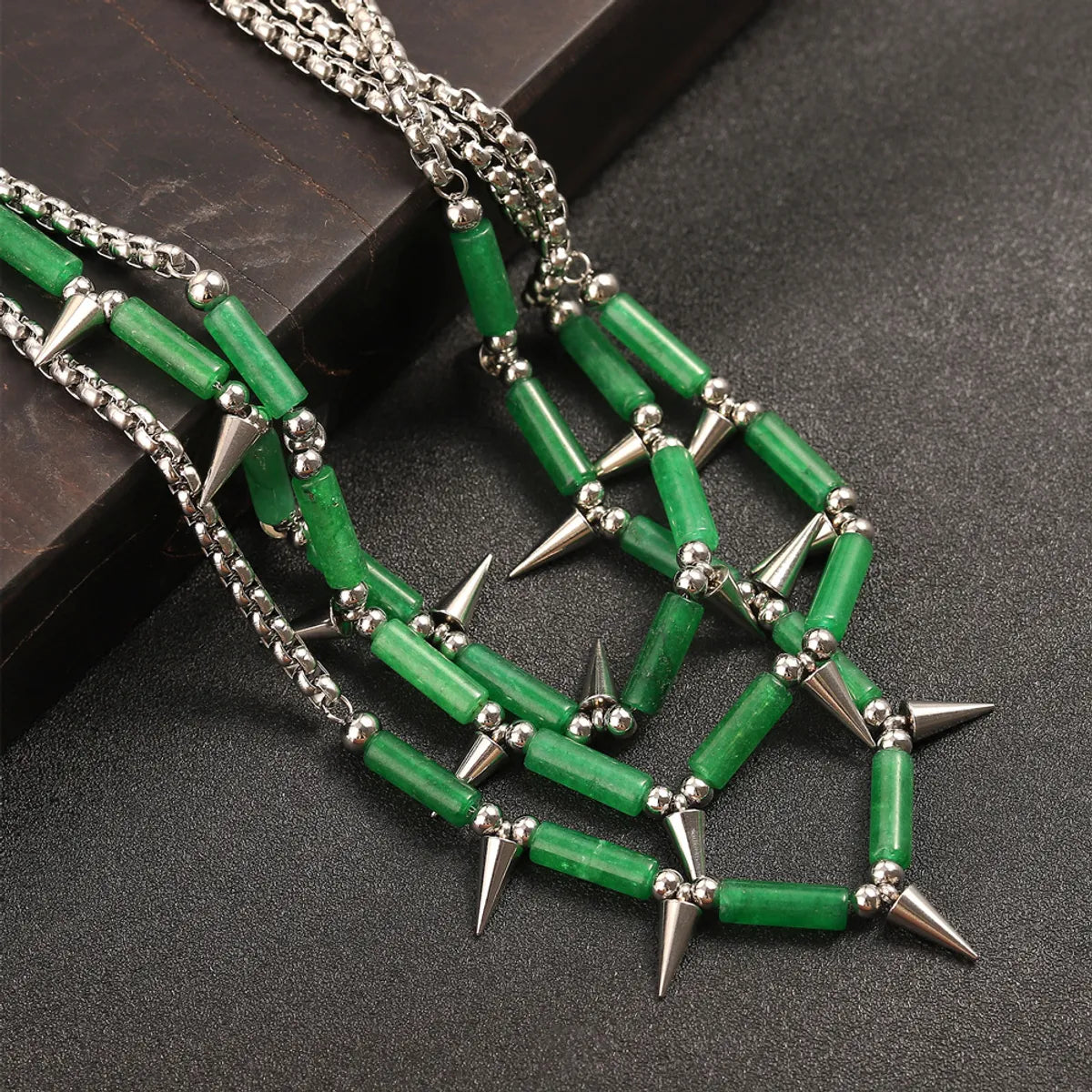 Casual Retro Triangle Conical Natural Stone Titanium Steel Beaded Patchwork Unisex Necklace