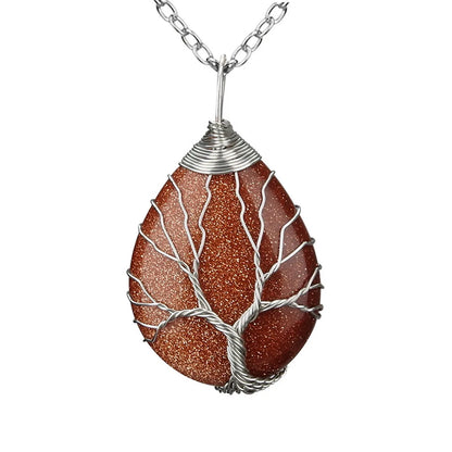 Casual Retro Water Droplets Natural Stone Metal Copper Pendant Necklace In Bulk