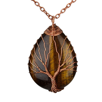 Casual Retro Water Droplets Natural Stone Metal Copper Pendant Necklace In Bulk