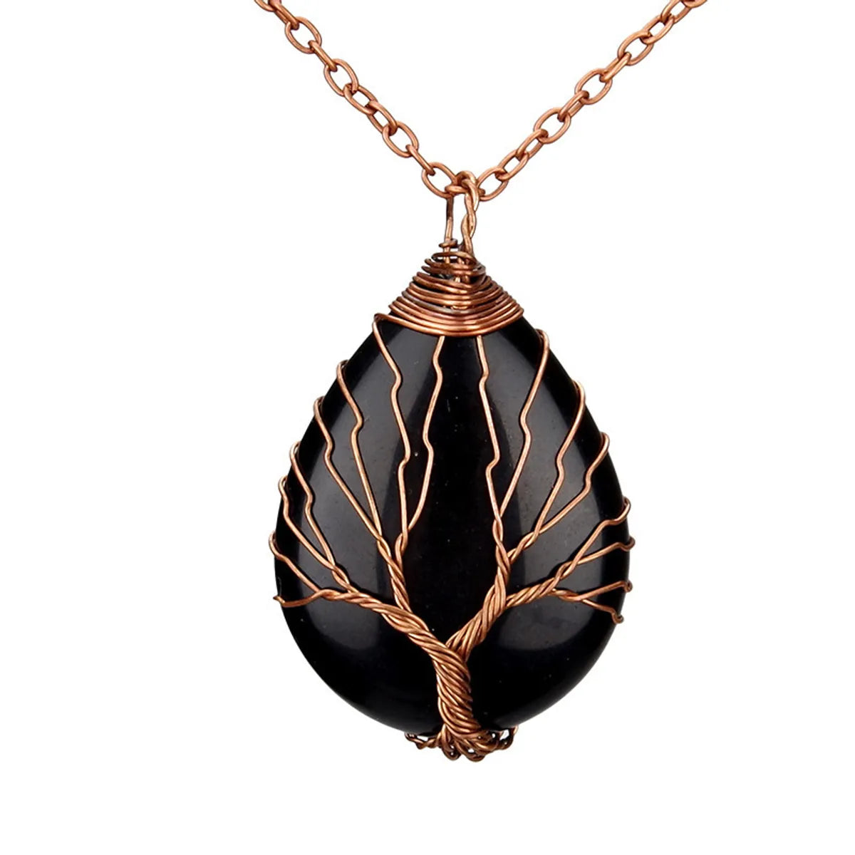 Casual Retro Water Droplets Natural Stone Metal Copper Pendant Necklace In Bulk