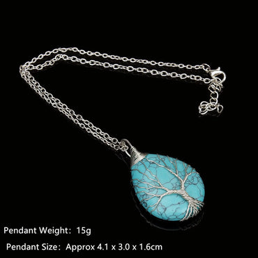 Casual Retro Water Droplets Natural Stone Metal Copper Pendant Necklace In Bulk