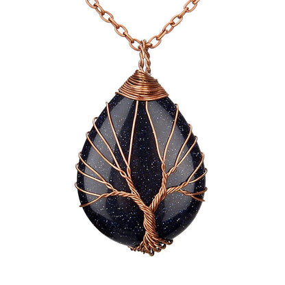 Casual Retro Water Droplets Natural Stone Metal Copper Pendant Necklace In Bulk