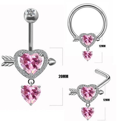 Casual Rock Heart Shape Stainless Steel Alloy Inlay Zircon White Gold Plated Silver Plated Belly Ring Nose Ring Nose Studs