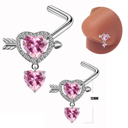 Casual Rock Heart Shape Stainless Steel Alloy Inlay Zircon White Gold Plated Silver Plated Belly Ring Nose Ring Nose Studs