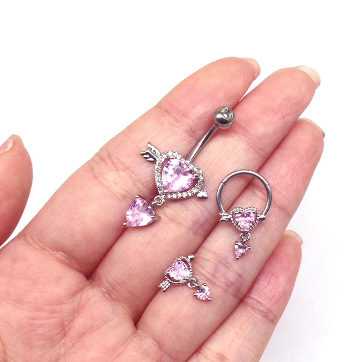 Casual Rock Heart Shape Stainless Steel Alloy Inlay Zircon White Gold Plated Silver Plated Belly Ring Nose Ring Nose Studs