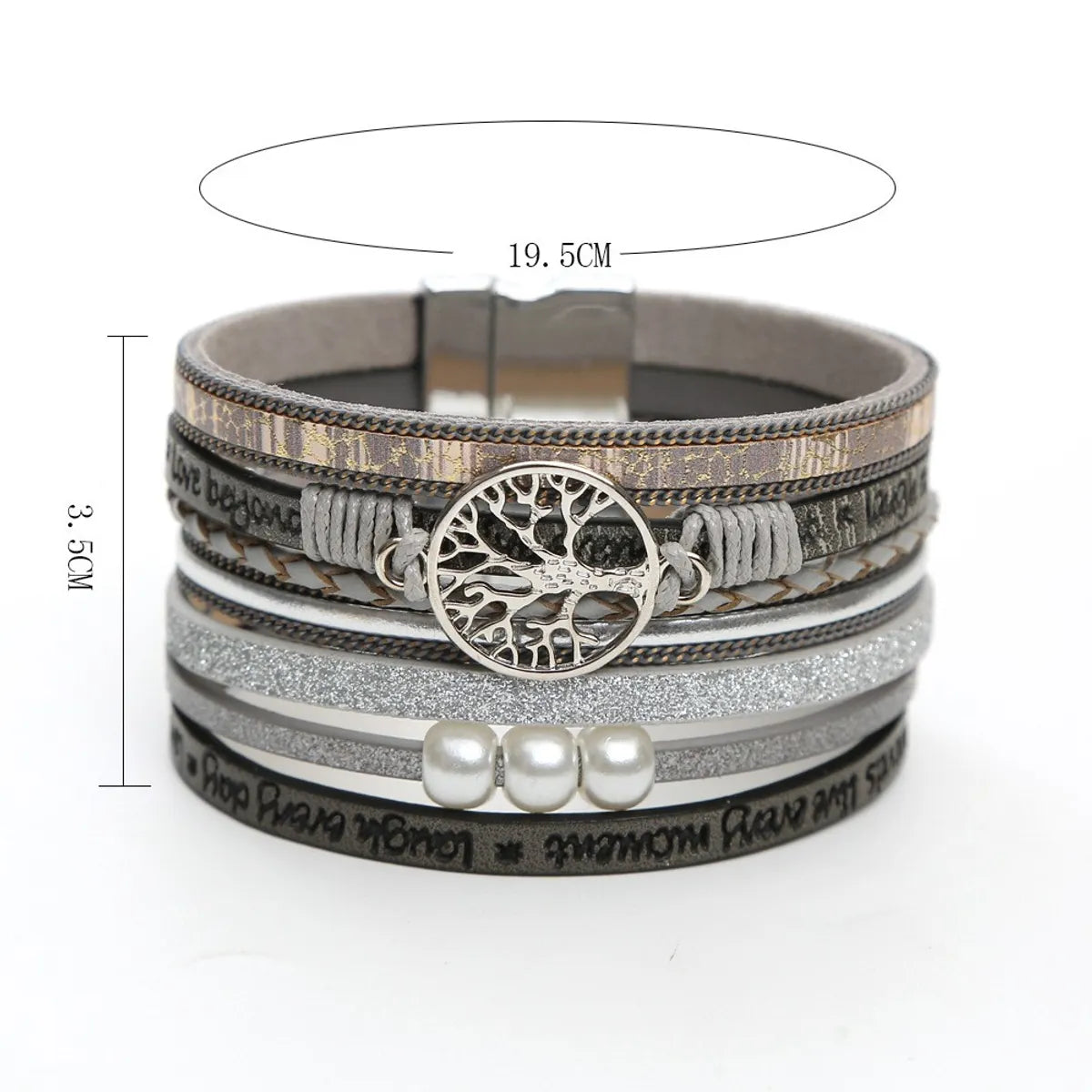 Casual Roman Style Tree Artificial Pearl Pu Leather Magnet Buckle Layered Women'S Wristband