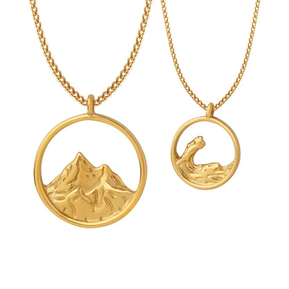 Casual Romantic Mountain Sea Wave Titanium Steel Plating Hollow Out 18k Gold Plated Pendant Necklace