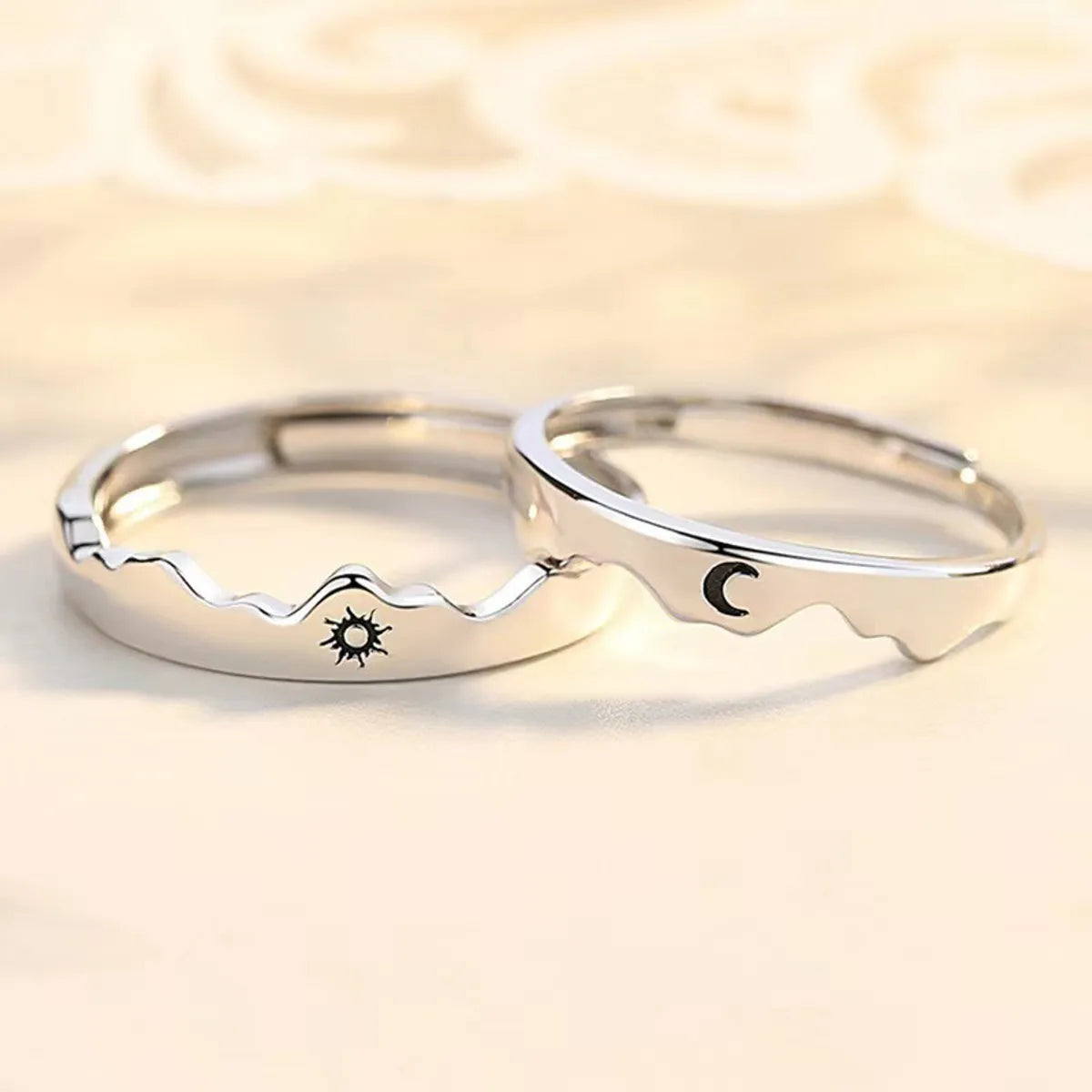 Casual Romantic Sun Moon White Copper Epoxy Open Ring