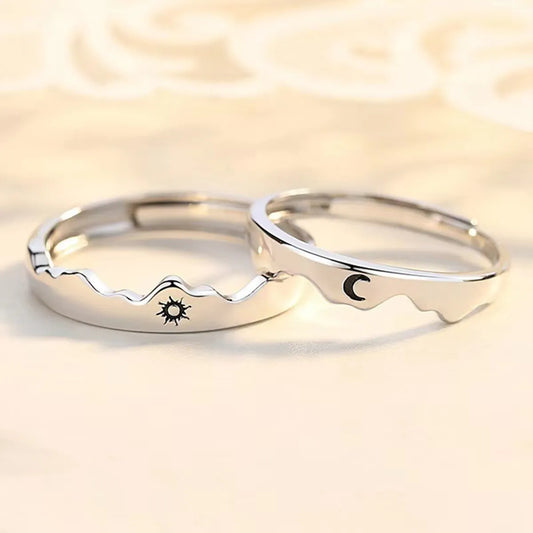 Casual Romantic Sun Moon White Copper Epoxy Open Ring