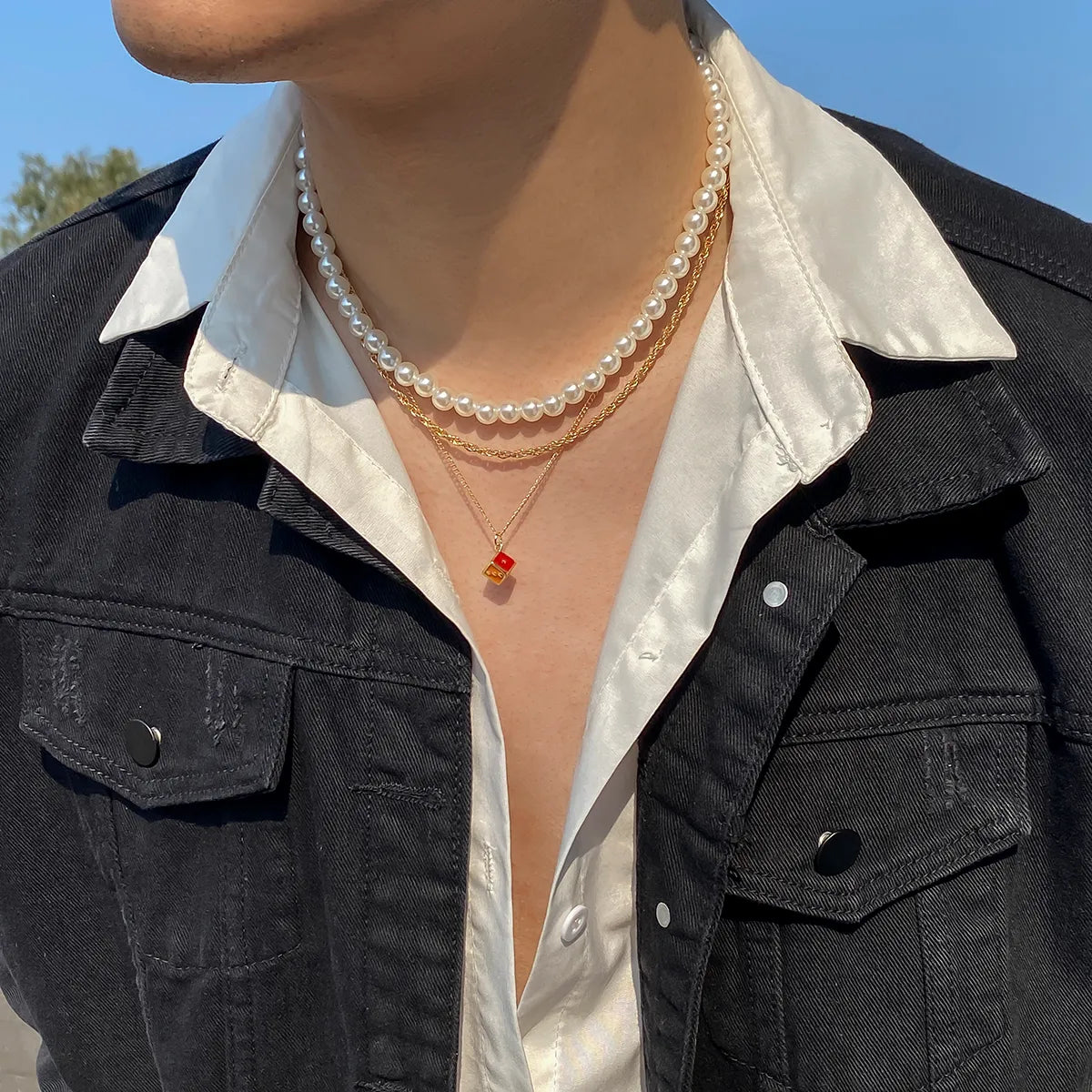 Casual Round Dice Imitation Pearl Alloy Iron Beaded Chain Men's Layered Necklaces