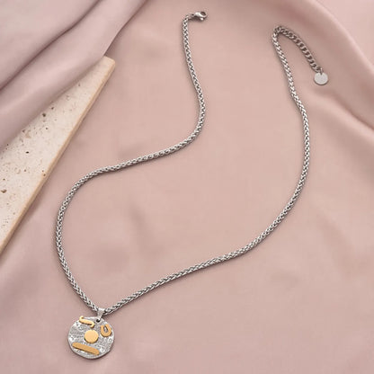 Casual Round Stainless Steel Zircon Pendant Necklace