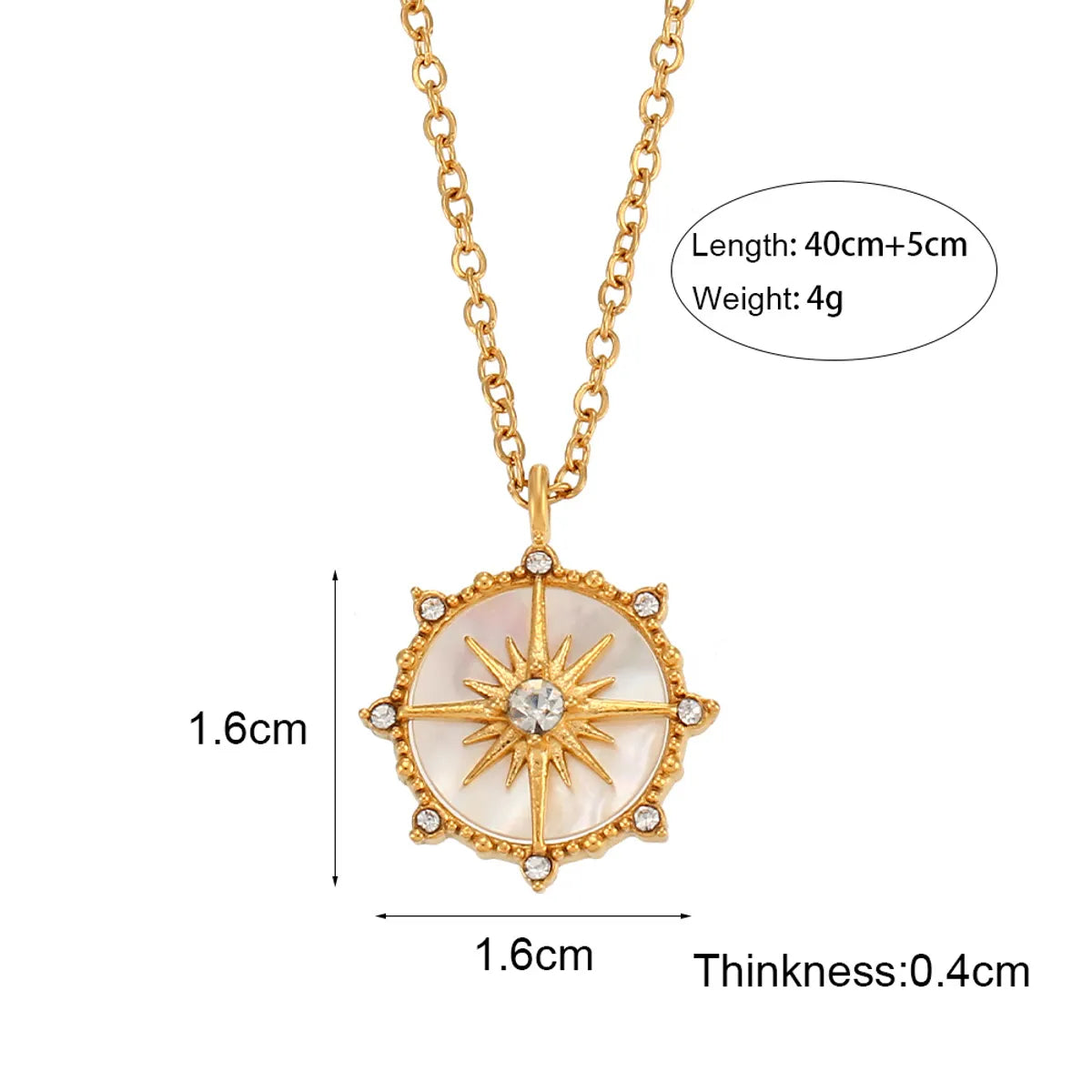 Casual Round Star Stainless Steel Necklace Inlay Shell Zircon Stainless Steel Necklaces