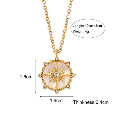 Casual Round Star Stainless Steel Necklace Inlay Shell Zircon Stainless Steel Necklaces