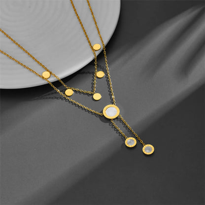 Casual Round Titanium Steel Plating Pendant Necklace