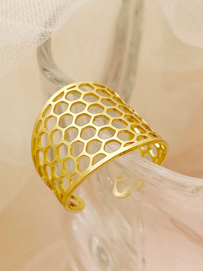 Casual Simple Style Artistic Honeycomb Stainless Steel Polishing Plating Hollow Out Gold Plated Open Ring