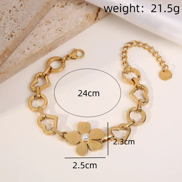 Casual Simple Style Bag Flower 304 Stainless Steel Titanium Steel 18K Gold Plated Zircon Bracelets In Bulk