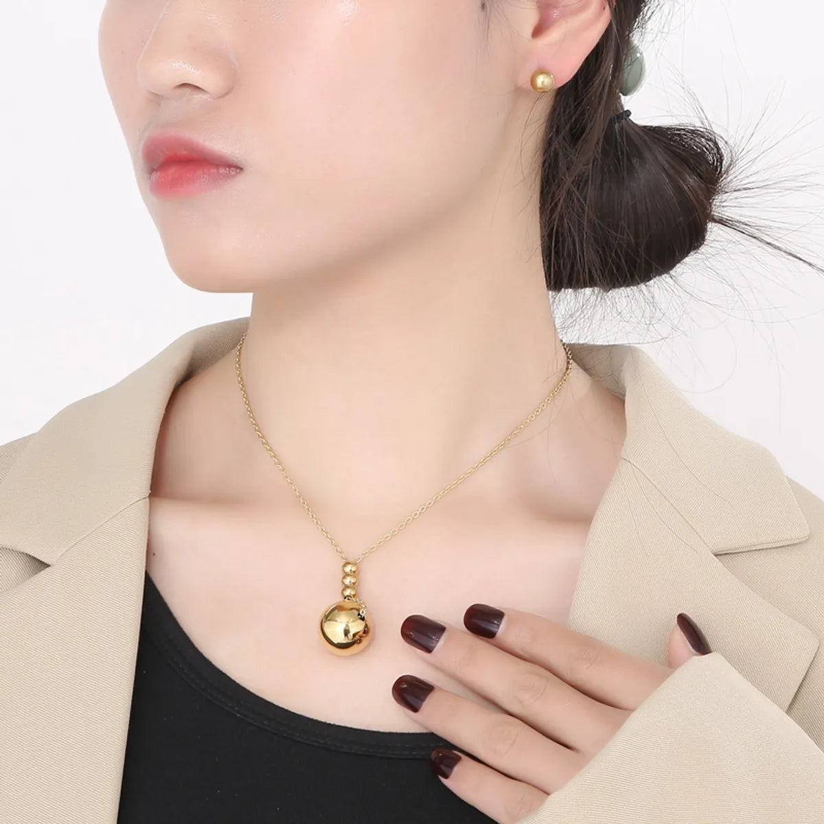 Casual Simple Style Ball Titanium Steel Plating 18k Gold Plated Jewelry Set