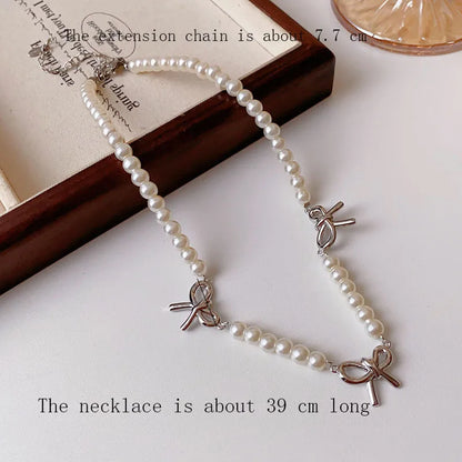 Casual Simple Style Bow Knot Artificial Pearl Alloy Wholesale Necklace