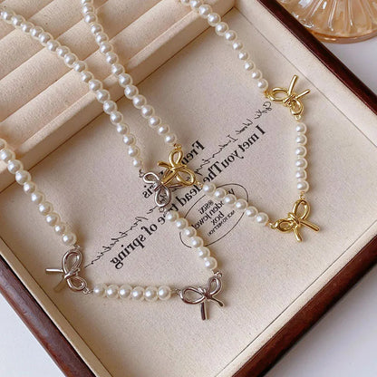 Casual Simple Style Bow Knot Artificial Pearl Alloy Wholesale Necklace