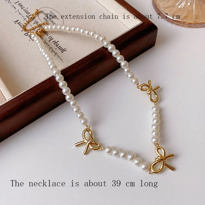 Casual Simple Style Bow Knot Artificial Pearl Alloy Wholesale Necklace