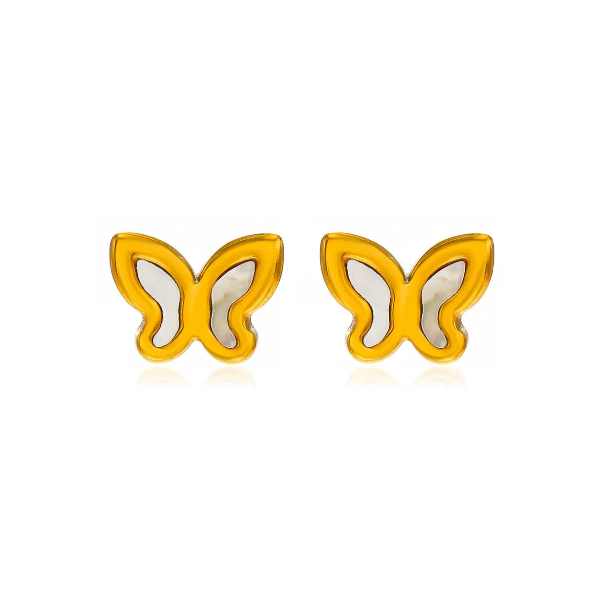 304 Stainless Steel 18K Gold Plated Casual Simple Style Plating Inlay Butterfly Shell Earrings Necklace