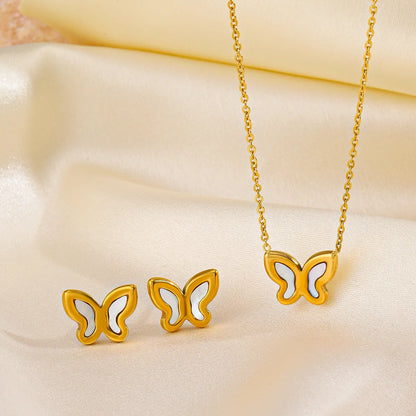 304 Stainless Steel 18K Gold Plated Casual Simple Style Plating Inlay Butterfly Shell Earrings Necklace