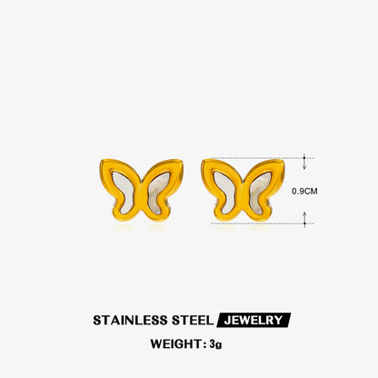 304 Stainless Steel 18K Gold Plated Casual Simple Style Plating Inlay Butterfly Shell Earrings Necklace