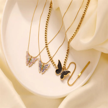 Casual Simple Style Butterfly Stainless Steel Titanium Steel Polishing Plating Gold Plated Pendant Necklace