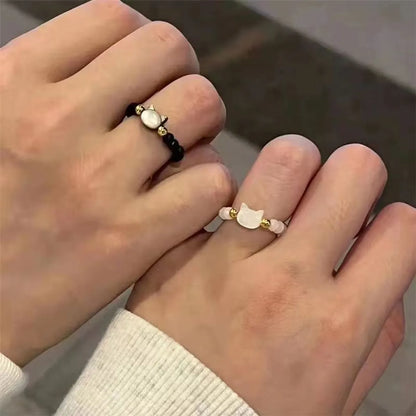 Casual Simple Style Cat Alloy Beaded Couple Rings