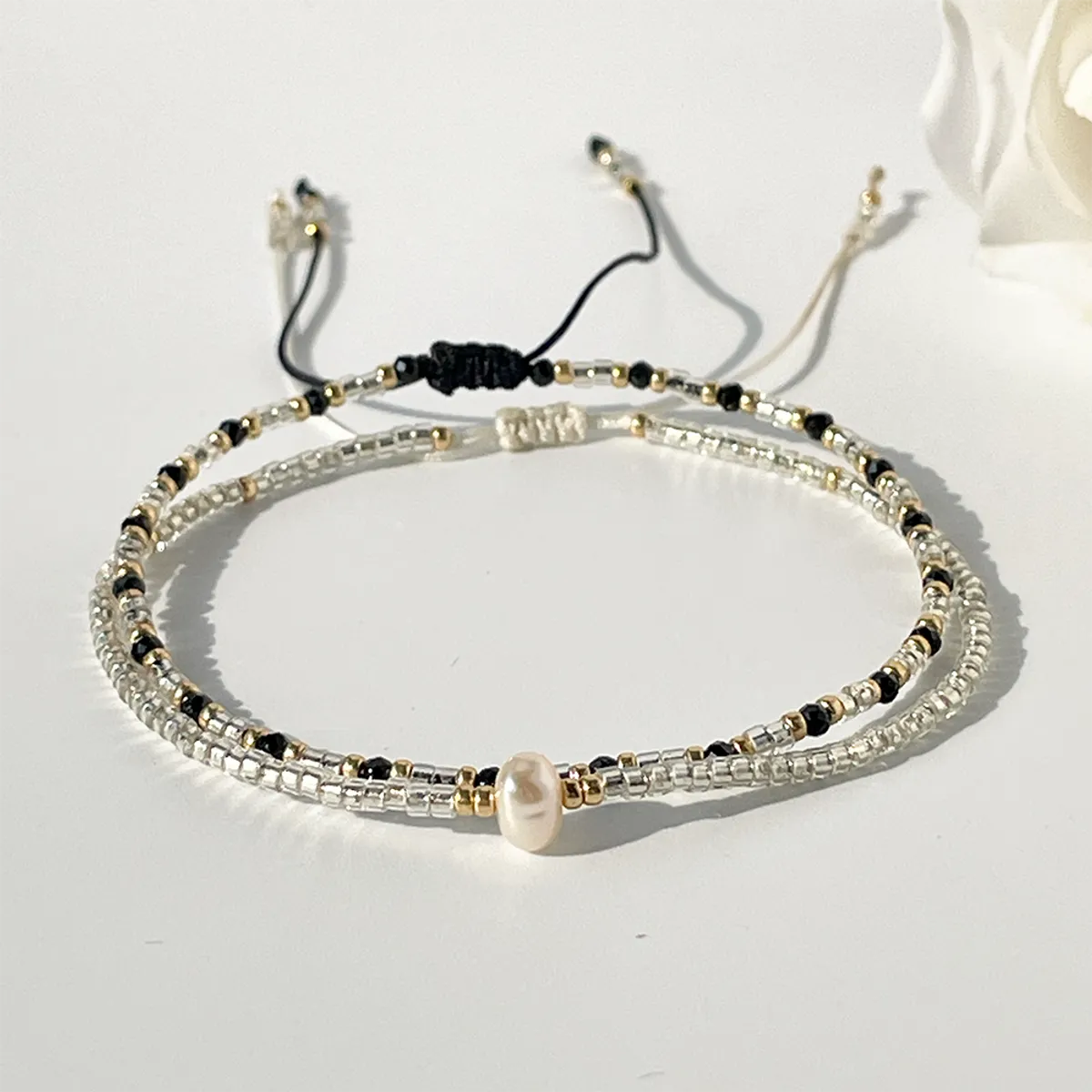 Casual Simple Style Circle Beaded Natural Stone Glass Pearl Bracelets Drawstring Bracelets