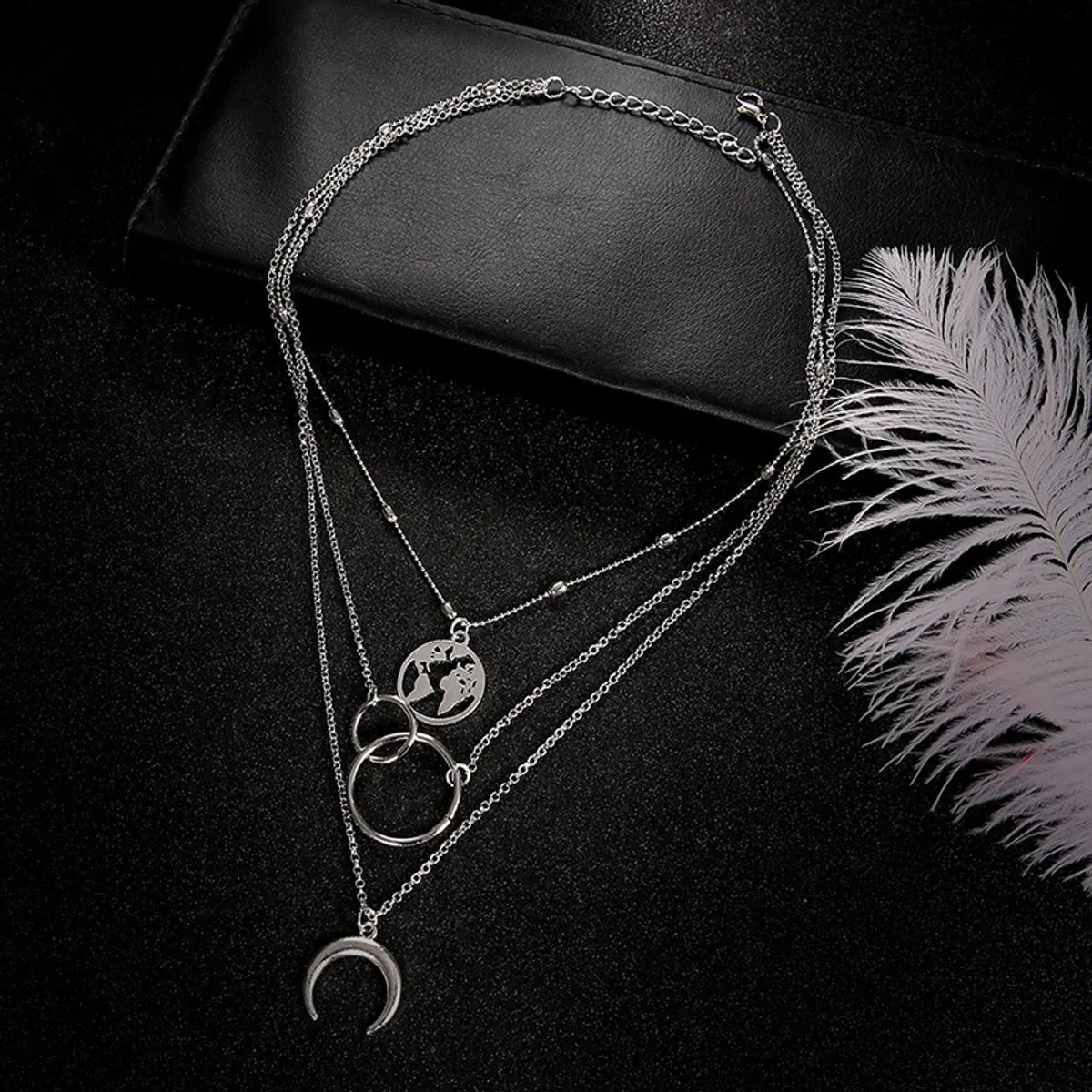 Casual Simple Style Circle Earth Moon Stainless Steel Plating Hollow Out Silver Plated Three Layer Necklace