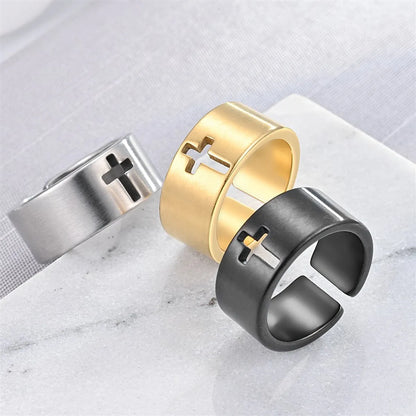 Casual Simple Style Classic Style Cross Titanium Steel Hollow Out 18K Gold Plated Unisex Open Rings