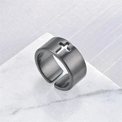 Casual Simple Style Classic Style Cross Titanium Steel Hollow Out 18K Gold Plated Unisex Open Rings