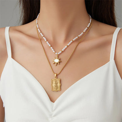 Casual Simple Style Classic Style Eye Rectangle Stainless Steel Titanium Steel Beaded Plating Inlay Zircon Gold Plated Necklace