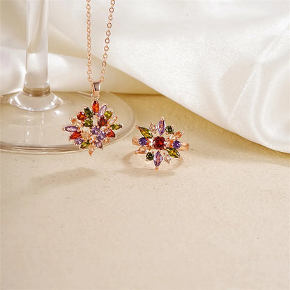 Casual Simple Style Classic Style Flower Copper Plating Inlay Zircon Rose Gold Plated Rings Necklace