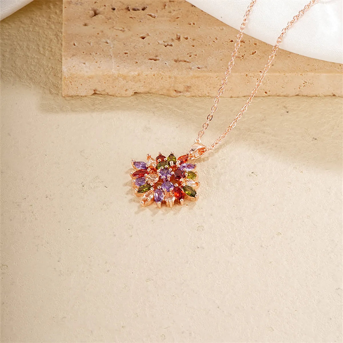 Casual Simple Style Classic Style Flower Copper Plating Inlay Zircon Rose Gold Plated Rings Necklace