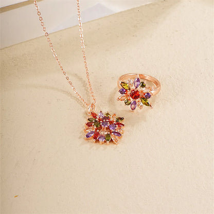 Casual Simple Style Classic Style Flower Copper Plating Inlay Zircon Rose Gold Plated Rings Necklace