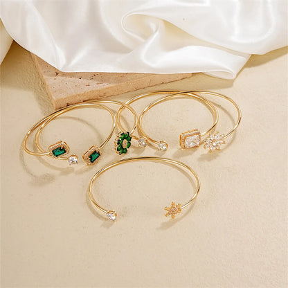 Casual Simple Style Classic Style Geometric Heart Shape Flower Copper Zircon Silver Plated Bangle