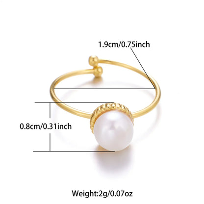 Wholesale Jewelry Casual Simple Style Classic Style Geometric 304 Stainless Steel Pearl 18K Gold Plated Plating Inlay Open Rings