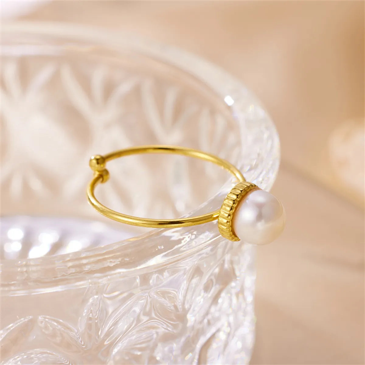 Wholesale Jewelry Casual Simple Style Classic Style Geometric 304 Stainless Steel Pearl 18K Gold Plated Plating Inlay Open Rings