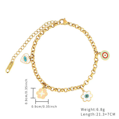 Casual Simple Style Classic Style Heart Shape Eye Flower Stainless Steel Titanium Steel Plating Inlay Resin Zircon Gold Plated Bracelets Earrings