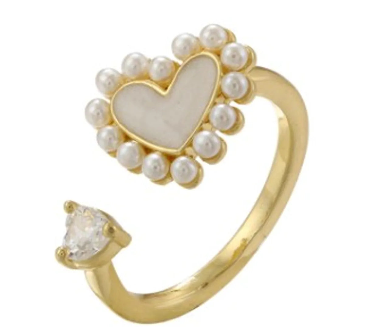 Casual Simple Style Classic Style Heart Shape Petal Snake Copper Plating Hollow Out Inlay Artificial Pearls Zircon 18k Gold Plated Open Rings