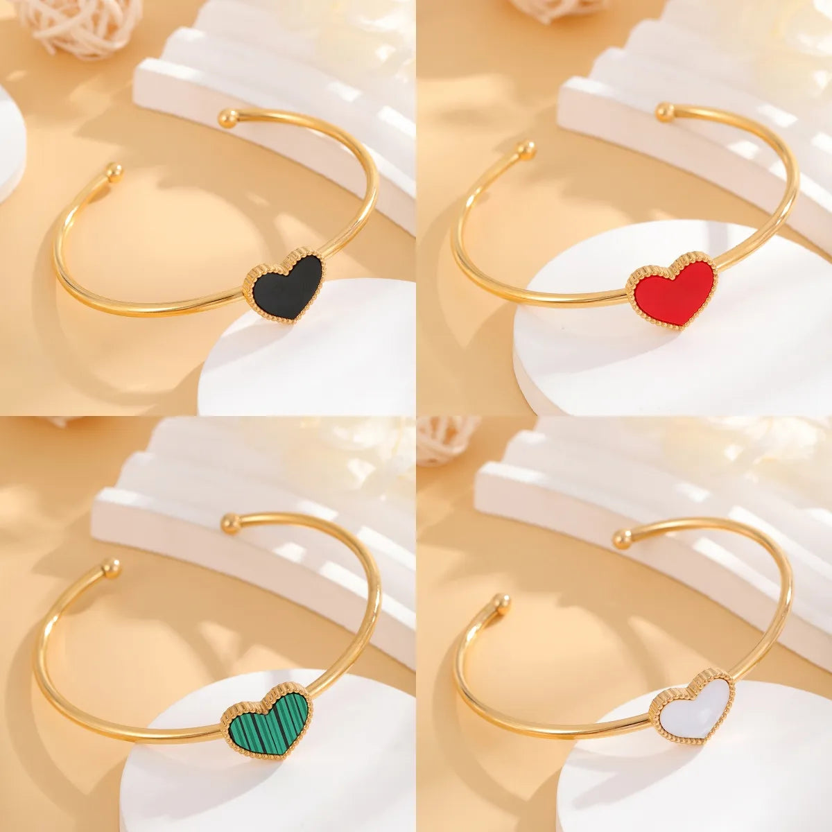 Casual Simple Style Classic Style Heart Shape Stainless Steel Plating Bangle