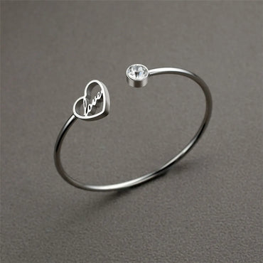 Casual Simple Style Classic Style Love Heart Shape Stainless Steel Titanium Steel Zircon Cuff Bracelets In Bulk