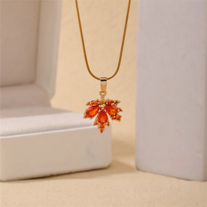 Casual Simple Style Classic Style Maple Leaf Stainless Steel Copper Plating Inlay Zircon Gold Plated Pendant Necklace