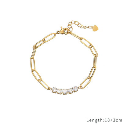 Casual Simple Style Classic Style Solid Color Stainless Steel Titanium Steel Gold Plated Zircon Bracelets In Bulk