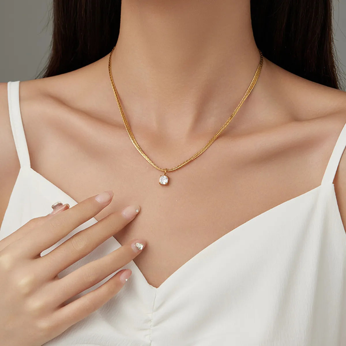 Casual Simple Style Classic Style Solid Color Stainless Steel Titanium Steel Plating Inlay Zircon Gold Plated Necklace